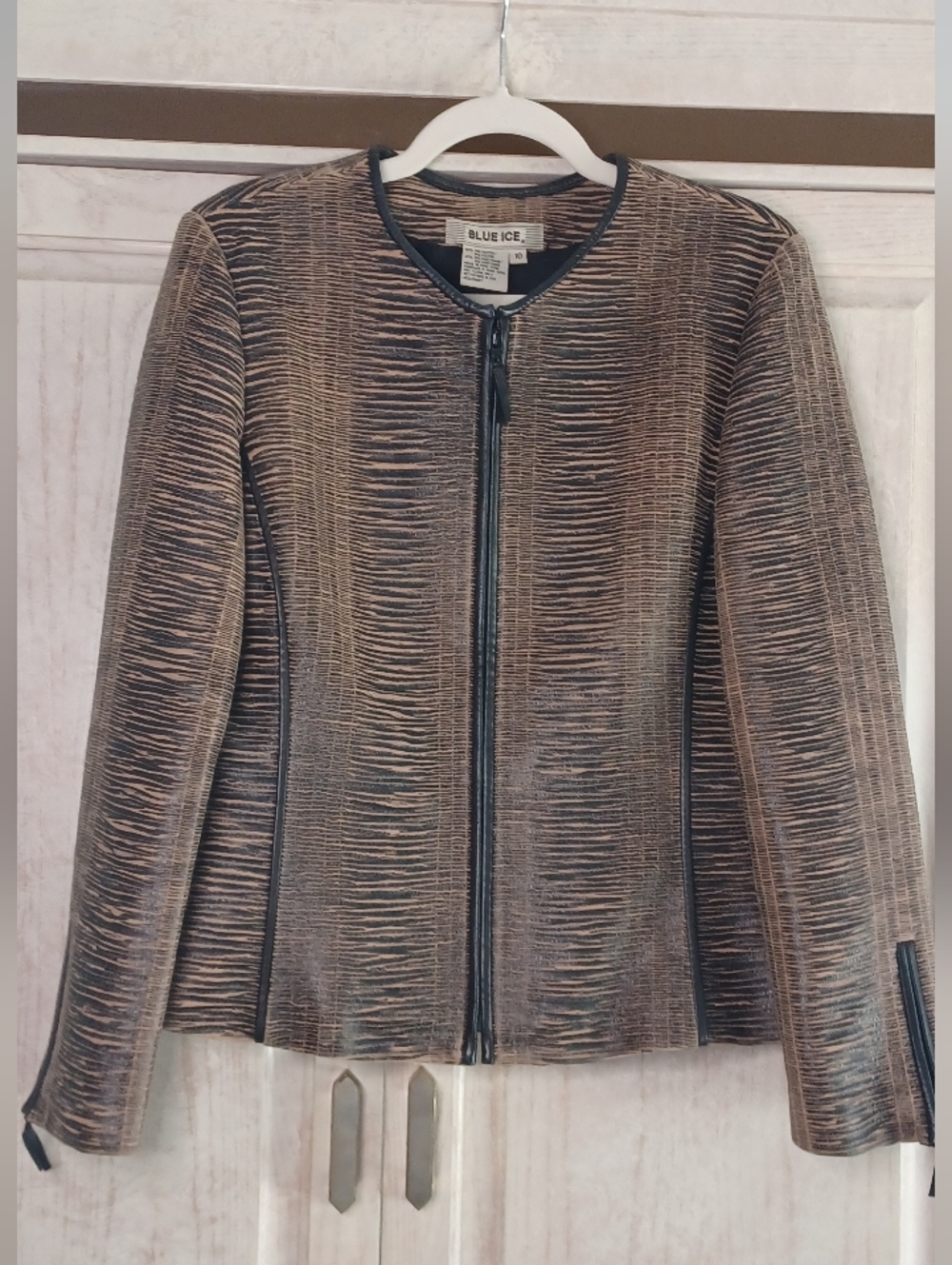 Vintage Blue Ice Cracked Faux Leather Blazer Jacket